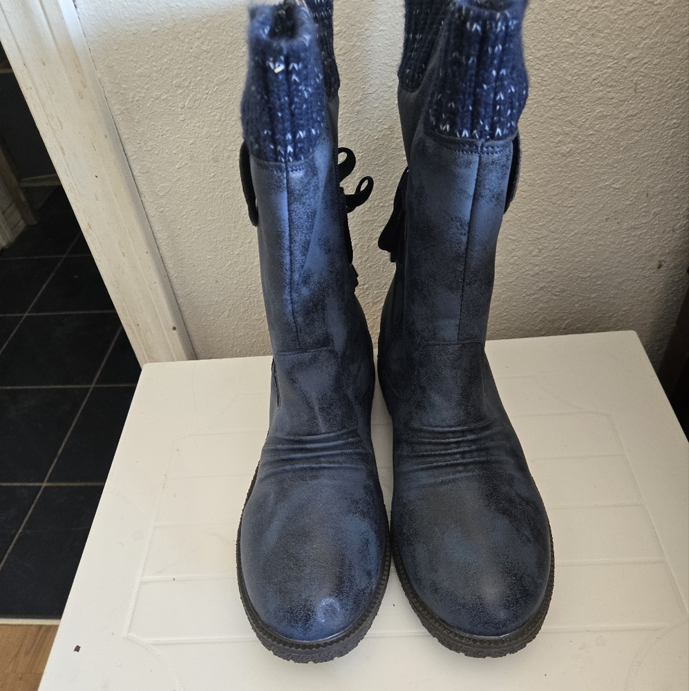 Blue Knee-High Boots